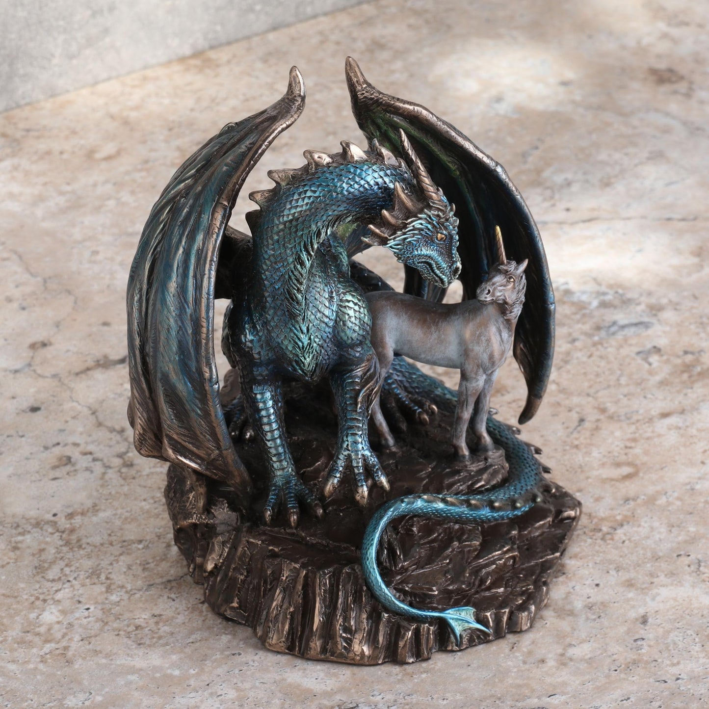 Veronese Design 6 7/8 Inch Protector of Magick by Lisa Parker Cold Cast Resin Bronze Finish Dragon Unicorn Sculpture