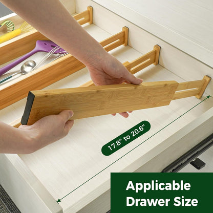 Utoplike Bamboo Drawer Dividers - Adjustable 4-Piece Set for Kitchen & Home Organization