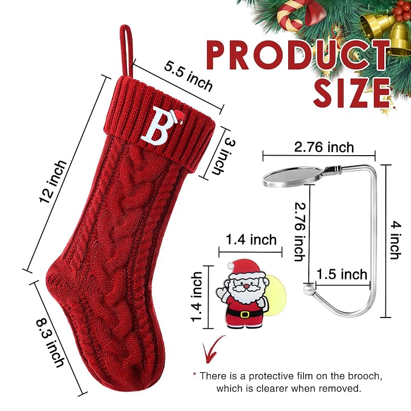 Personalized 18 Inch Knitted Christmas Stocking with Initials N – White & Green, Embroidered Monogram