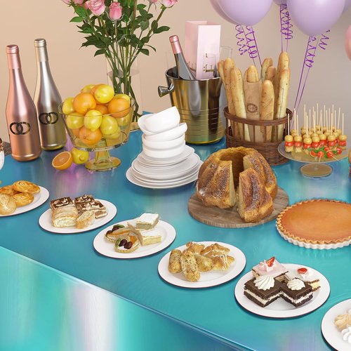 4 Pack Iridescent Plastic Tablecloths - Sparkly Foil Disposable Covers for Rectangle Tables | 54 x 108 Inch