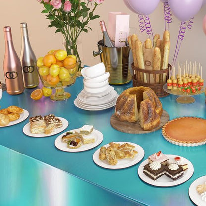 4 Pack Iridescent Plastic Tablecloths - Sparkly Foil Disposable Covers for Rectangle Tables | 54 x 108 Inch