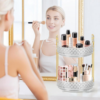 Skiennix 360 Rotating Makeup Organizer - 2-Tier Adjustable Perfume Storage for Vanity & Dresser, Clear