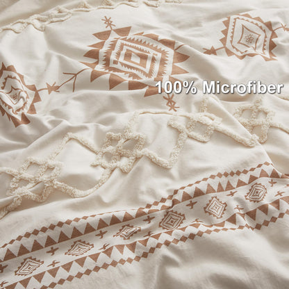 Oli Anderson Boho Duvet Cover Set King Size, Beige and Terracotta Color Clash 3 Pieces Microfiber Bedding Set, Durable and Super Soft Duvet Covers with Zipper and Ties, 104"*90"
