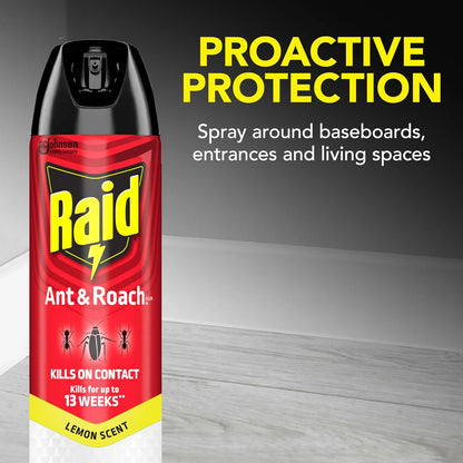 Raid Ant & Roach Killer Spray - Long-Lasting Lemon Scent Formula for Effective Bug Control | 17.5 oz