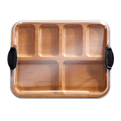 FARBERWARE Build-a-Board Cutting Board with Compartments and Clear Locking Lid for Charcuterie, Snacks, and More-Make it. Take it. Enjoy it, 11x14 Inch, Bamboo