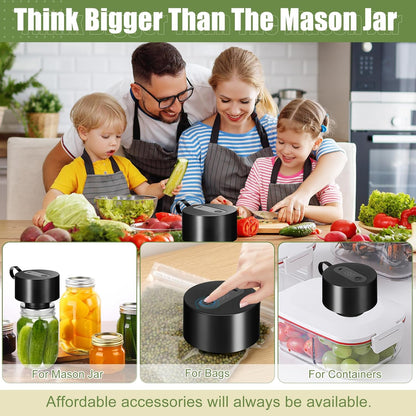 Skiennix Electric Mason Jar Vacuum Sealer Kit - Automatic Food Storage Sealing Machine | Cordless & Compatible with Wide/Regular Mouth Jars
