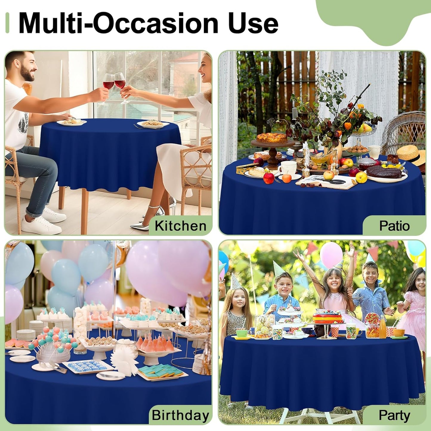 Misaya 84" Round Waterproof Tablecloth - 4 Packs of Sturdy, Leakproof Decorative Covers in Navy for Parties & Picnics
