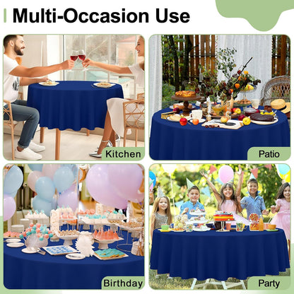 Misaya 84" Round Waterproof Tablecloth - 4 Packs of Sturdy, Leakproof Decorative Covers in Navy for Parties & Picnics