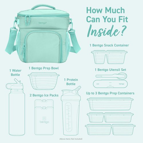 Bentgo Prep Deluxe Insulated Multimeal Bag - Holds 5 Meals, Premium Insulation Up to 8 Hrs | Large Capacity, Coastal Aqua