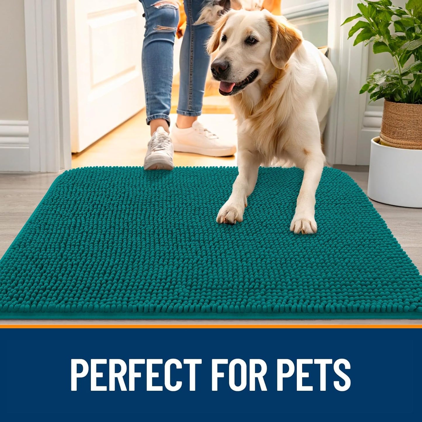 OLANLY Dog Door Mat - Absorbent Non-Slip Washable Doormat for Muddy Paws | 40x24, Lake Blue