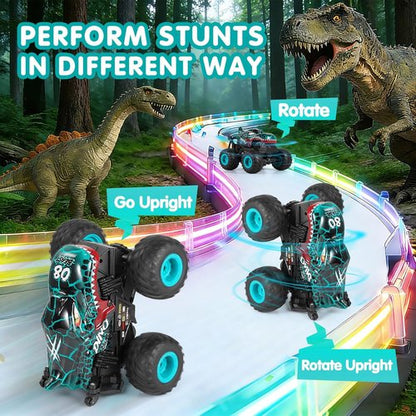 DYODYORC Remote Control Car - 2.4GHz All-Terrain Dinosaur Monster Truck with Music & Lights | Ready to Run, 2 Batteries Included (Cyan)