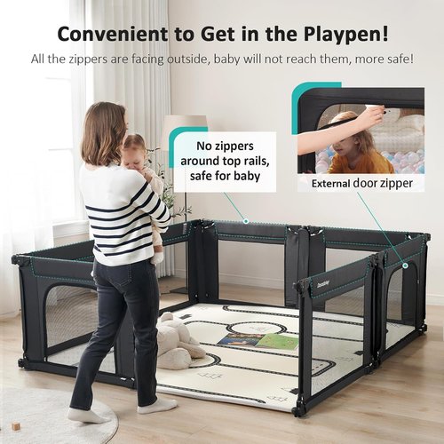Doradotey Baby Playpen - Adjustable Large Playard for Infants & Toddlers | Foldable Mesh Design, Black 180x200x68cm