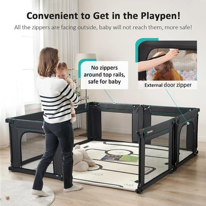 Doradotey Baby Playpen - Adjustable Large Playard for Infants & Toddlers | Foldable Mesh Design, Black 180x200x68cm