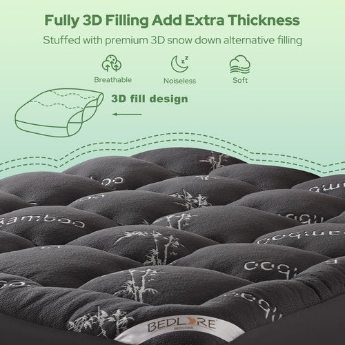 BEDLORE RV Queen Mattress Topper Viscose Derived from Bamboo,Pillow Top Mattress Pad with Stretchable Pockets for 6"-15" Mattress, Soft Breathable Mattress Topper for Back Pain Relief(Dark Gray)