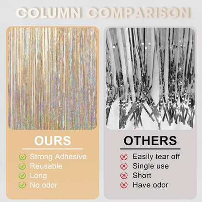 Voircoloria Foil Fringe Backdrop Curtains - 3.3 x 6.6 Ft Tinsel Streamers for Parties | Champagne Color