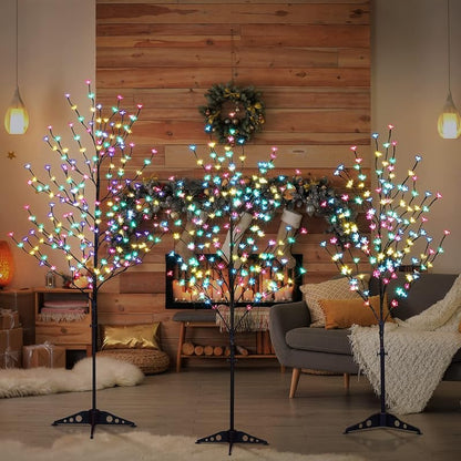 Lightshare 3-Tree LED Cherry Blossom Set - 4ft 5ft 6ft Lighted Trees with Remote, Multicolor