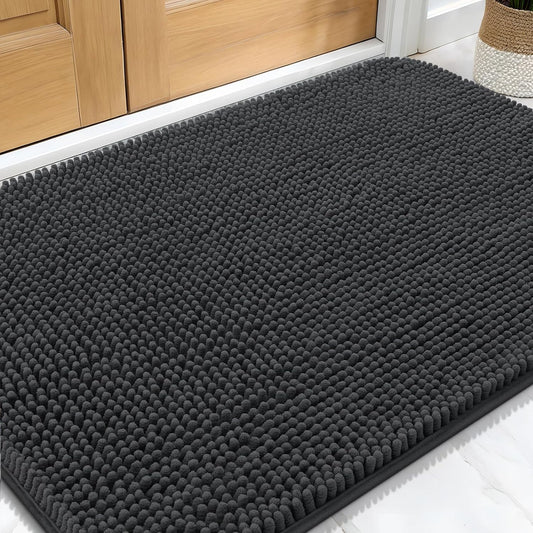 OLANLY Dog Door Mat - Absorbent Non-Slip Chenille Mat for Muddy Paws | 32x20 Inches, Dark Grey