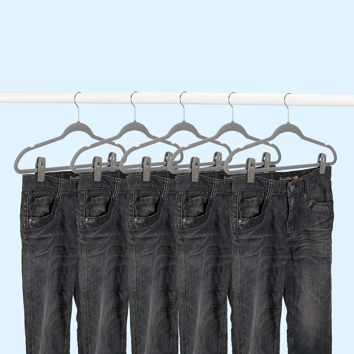 TOFIIGREM Grey Velvet Clips - 20 PCS Non-Slip Clips for Slim Velvet Hangers | Ideal for Pants and Clothes