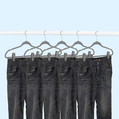 TOFIIGREM Grey Velvet Clips - 20 PCS Non-Slip Clips for Slim Velvet Hangers | Ideal for Pants and Clothes