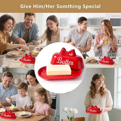 Red Bow Butter Dish - Ceramic Butter Container for Refrigerator (Variation: red bow+Standard)