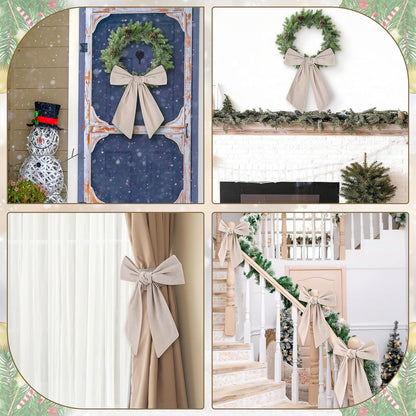 Skiennix 8 PCS Beige Linen Wreath Sashes - Embroidered Plain Design for Indoor/Outdoor Decor