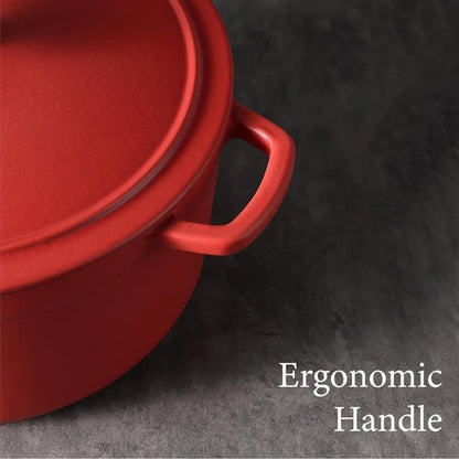 CAROTE 5QT Enameled Cast Iron Dutch Oven - Heavy-Duty Pot for Baking, Braising & Roasting | Non-Toxic Red