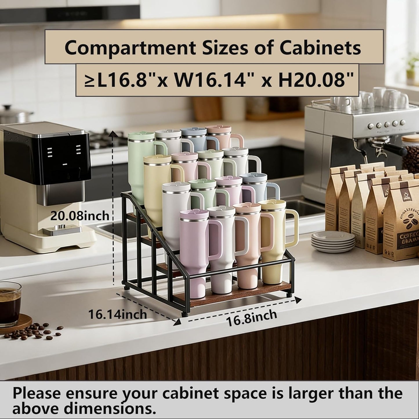 MOJOHAND 4-Tier Tumbler Organizer - Holds 16 Stanley 40 oz Tumblers & Water Bottles | Perfect for Kitchen & Pantry