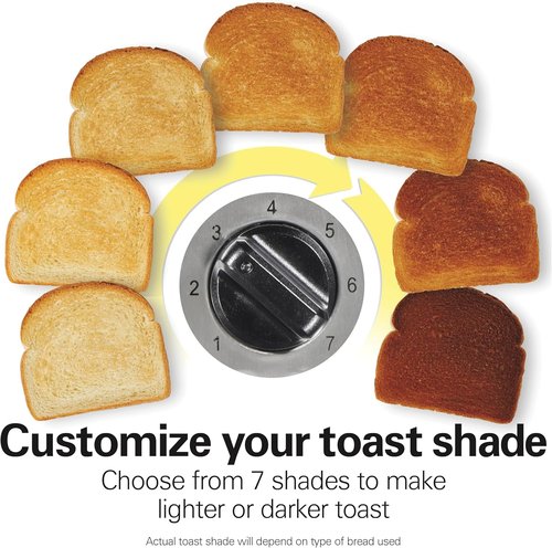 Hamilton Beach 2-Slice Toaster - Extra Wide Long Slot, 7 Browning Shades, Bagel Function, Black