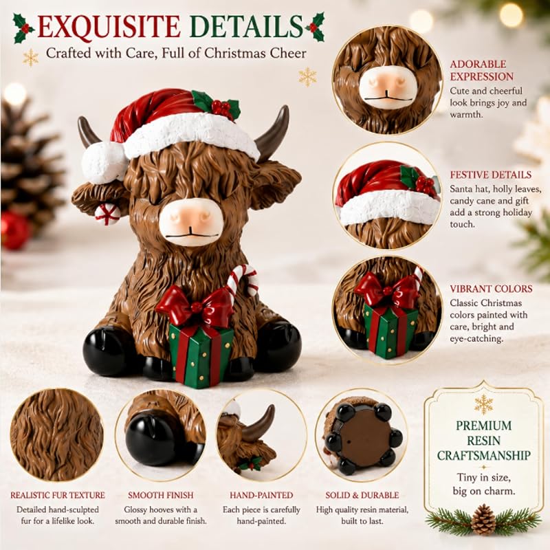96 Pcs Christmas Mini Highland Cow Figurines - RattanView Variation of THIS listing
