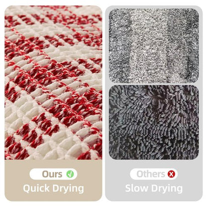 TYUU Waffle Bath Mat, Boho Christmas Bathroom Rugs Non Slip Washable Absorbent Checkered Bathroom Mat Quick Dry Cute Bath Mat, 24"x16" Red and White