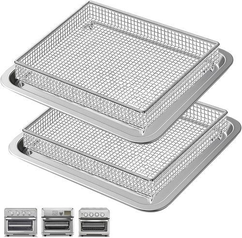 Cuisinart Air Fryer Accessories - 2 Pack Basket Tray Set | 12.2"x11" Stainless Steel for Perfect Grilling