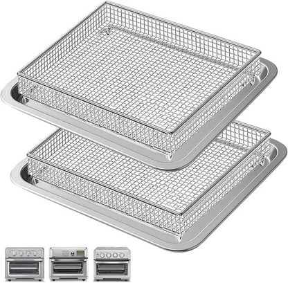 Cuisinart Air Fryer Accessories - 2 Pack Basket Tray Set | 12.2"x11" Stainless Steel for Perfect Grilling