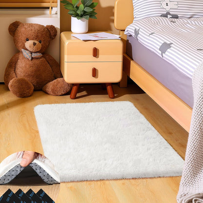 Skiennix Cream White Area Rug - Fluffy Soft Shag Carpet for Kids' Rooms | 2ft x 3ft Non-Slip Design