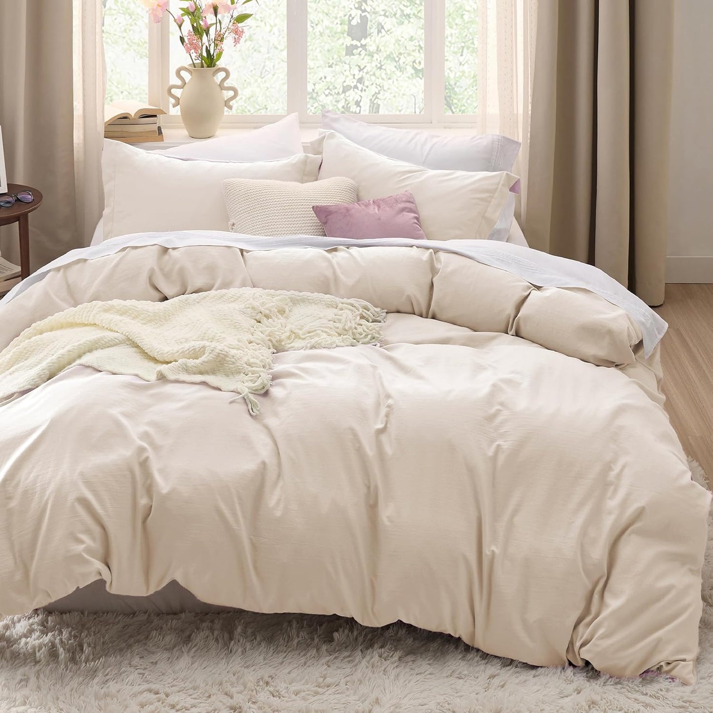 Bedsure Oat Milk Duvet Cover Set - King Size, Extra Soft 3-Piece Bedding with Zipper Closure & 2 Pillow Shams