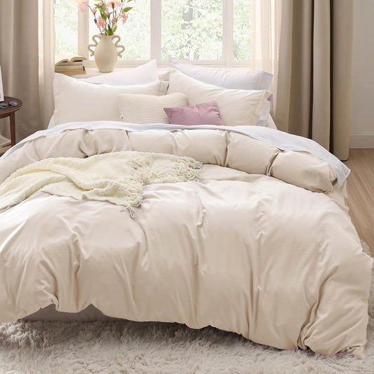 Bedsure Oat Milk Duvet Cover Set - King Size, Extra Soft 3-Piece Bedding with Zipper Closure & 2 Pillow Shams