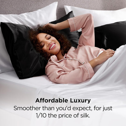 Bedsure King Size Satin Pillowcase Set - Black Silky Pillow Cases for Hair & Skin, 20x36 Inches, 2-Pack