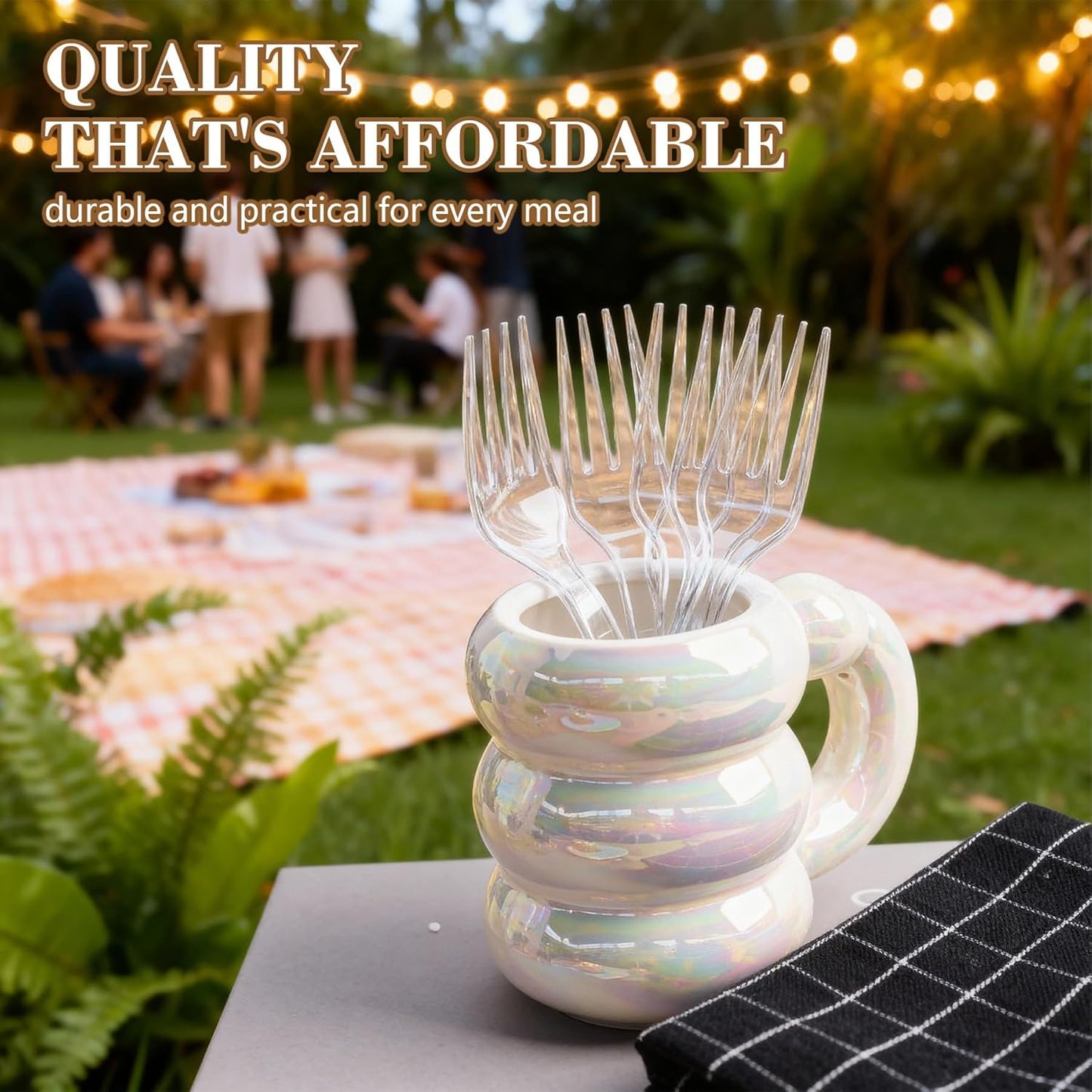 Skiennix Heavy Duty Clear Plastic Forks - 400 Count, BPA-Free & Heat Resistant for Parties