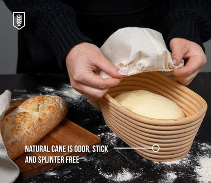 Kook Banneton Bread Proofing Baskets - Artisan Sourdough Making Set of 2 | 9.8 Inch Handwoven Rattan with Cloth Liners