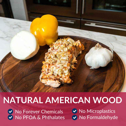 Made in USA Walnut Cutting Board by Virginia Boys Kitchens - Butcher Block made from Sustainable Hardwood (Round - 13.5)