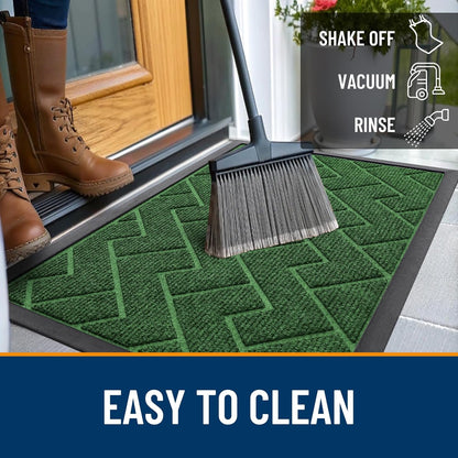 OLANLY Waterproof Front Door Mat - All-Season Indoor/Outdoor Doormat, Sturdy Natural Rubber, Herringbone Brick (Green, 47x23)