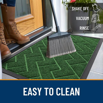 OLANLY Front Door Mat Indoor Outdoor Entrance, Waterproof All-Season, All-Weather Doormat, Sturdy Natural Rubber, Low Profile, Easy Clean Patio Porch Entryway Mat, Herringbone Brick (Green, 47x23)