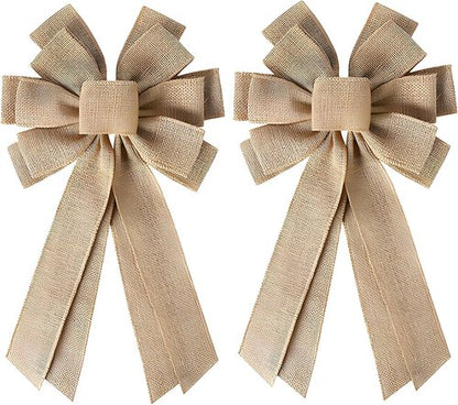 Burlap Wreath Bow - 2PCS Large Rustic Farmhouse Bows for Wreaths & Holiday Decor