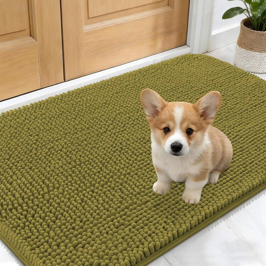 OLANLY Dog Door Mat - Absorbent Non-Slip Chenille Mat for Muddy Paws | 30x17 Inches, Willow Green