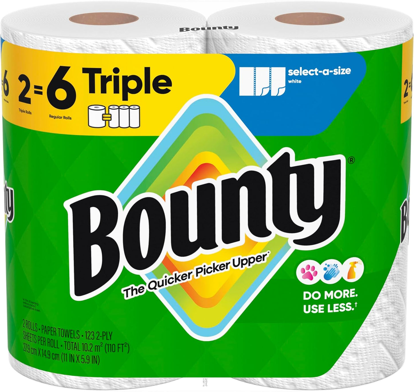 Bounty Select-A-Size Paper Towels - White, 2 Triple Rolls for Ultimate Absorbency | 6 Regular Rolls Equivalent