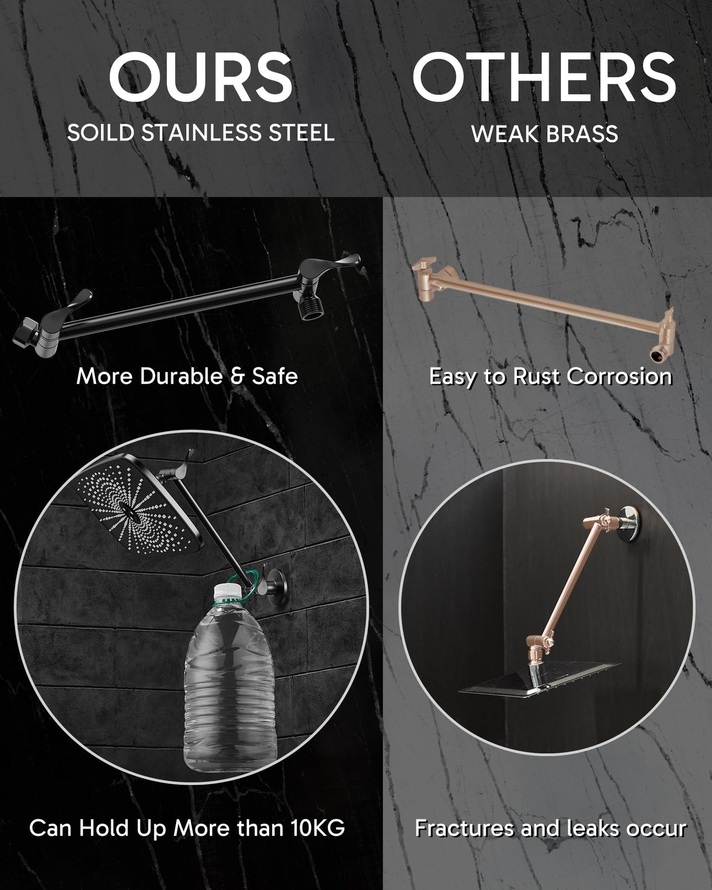 Veken Rain Shower Head,11.8 Inch Large Rainfall Showerhead, Adjustable Stainless Steel Extension Arm, Detachable High Flow Rain Fall Showerheads with Anti-Clog Nozzles, Matte Black