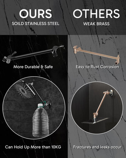 Veken Rain Shower Head,11.8 Inch Large Rainfall Showerhead, Adjustable Stainless Steel Extension Arm, Detachable High Flow Rain Fall Showerheads with Anti-Clog Nozzles, Matte Black