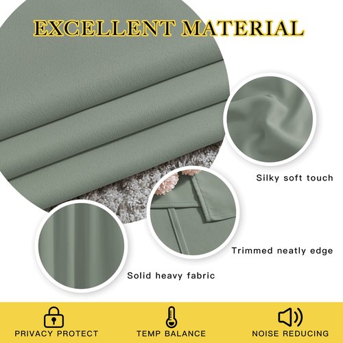 NICETOWN Sage Green Room Darkening 102 inch Curtains, Grommet Thermal Curtains Weighted Window Treatments for Living Room/Farmhouse, W46 x L102, 2 Panels