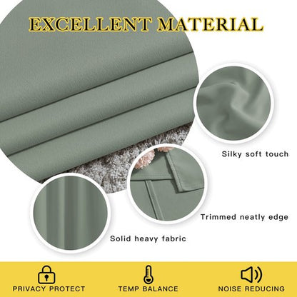 NICETOWN Sage Green Room Darkening 102 inch Curtains, Grommet Thermal Curtains Weighted Window Treatments for Living Room/Farmhouse, W46 x L102, 2 Panels