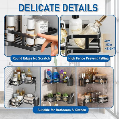 Adhesive Shower Caddy,4Pack Rustproof Metals Bath Organizers With Large Capacity, No Drilling Shelves for Bathroom kitchens Storage