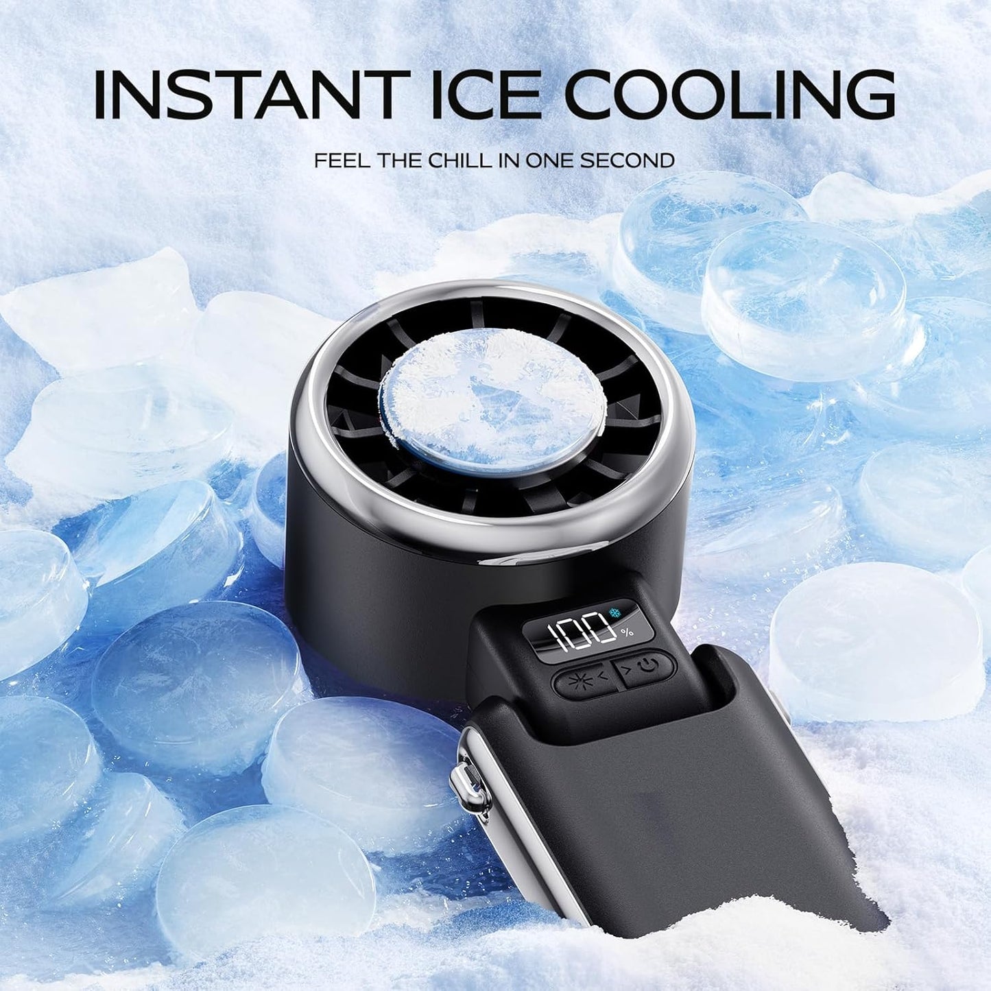 Shewind Portable Handheld Fan - Ice Cooling Turbo Fan with 5 Speeds, Rechargeable, Up to 13 Hrs | Mini Travel Essential (Black)